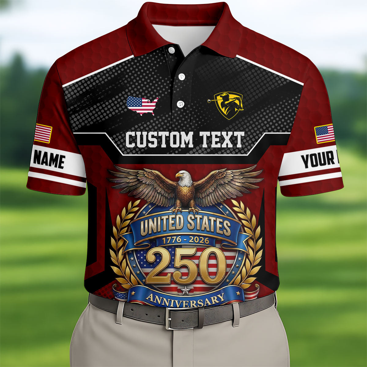 US 250 Anniversary Patriotic 4th Of July Red Golf Shirt, Polo Shirtor Men, Golf Shirts For Men