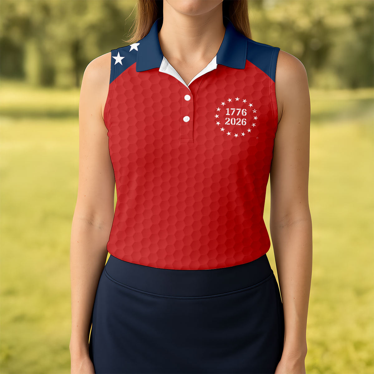 We The People 250 Years Golf Ball Pattern Golf Shirt, Patriotic 4th Of July Golf Shirt For Women