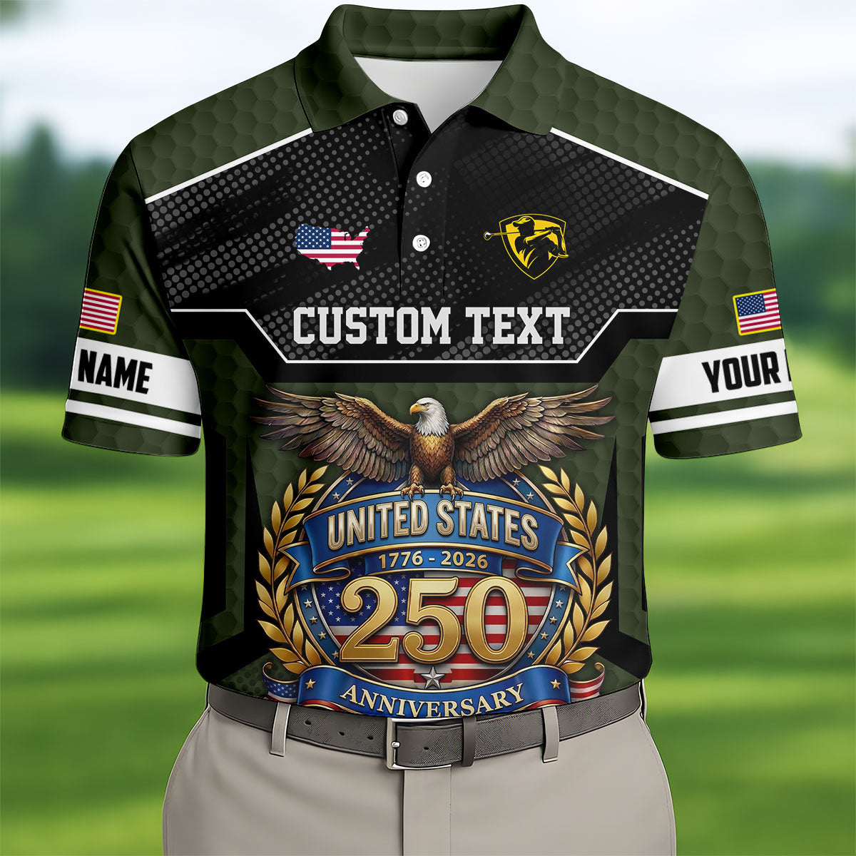 US 250 Anniversary Patriotic 4th Of July Green Golf Shirt, Polo Shirtor Men, Golf Shirts For Men