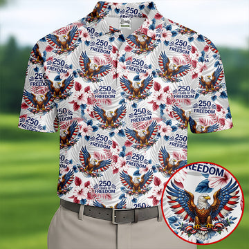 250 Years Of Freedom US Bald Eagle Tropical Theme Golf Tops For Men, Patriotic 4th Of July Golf Shirts For Men