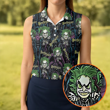 Halloween Horror Character Cartoon Hawaiian Golf Shirt, Women's Golf Polo, Printed Golf Shirt