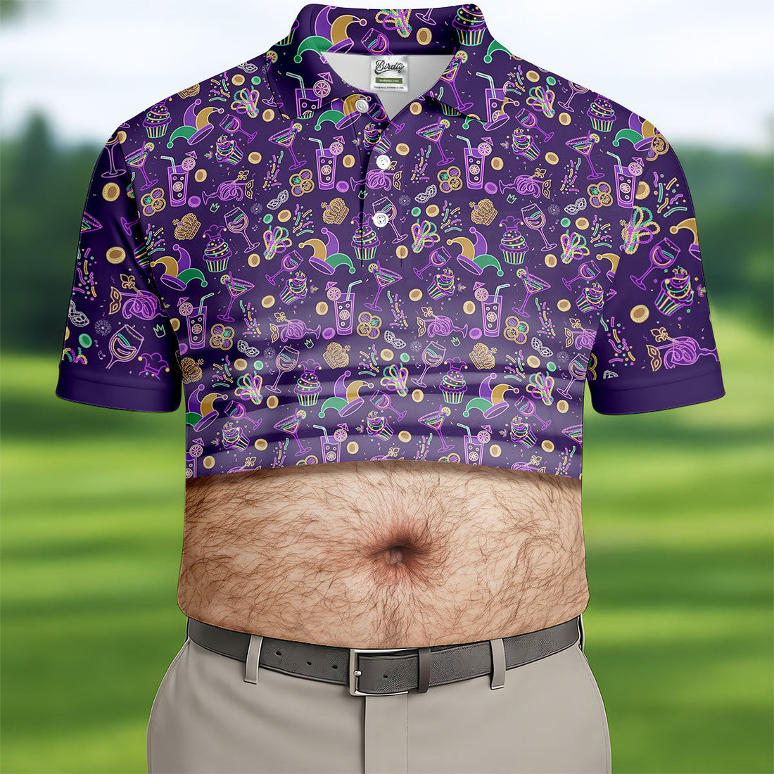 Purple Green Gold Mardi Gras Food Funny Tummy Golf Shirts For Men, Men's Funny Golf Shirts, Polo ShirtFor Men