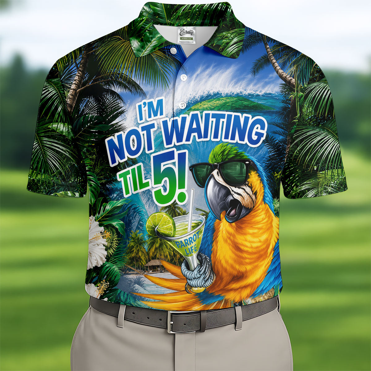 Parrot Life Not Waiting Til 5 Tropical Golf Shirt, Hawaiian Golf Shirt, Mens Golf Shirts, Golf Apparel For Men