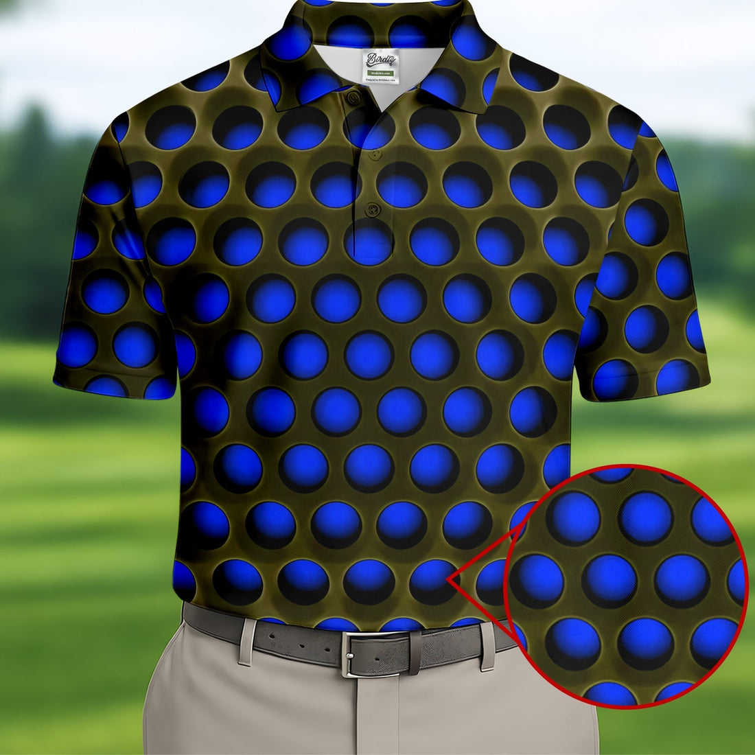 3D Effect Circular Pattern Navy Golf Shirt, Cool Golf Outfit, Men's Funny Golf Shirts, Polo ShirtFor Men