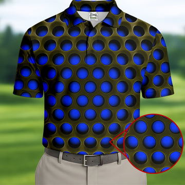 3D Effect Circular Pattern Navy Golf Shirt, Cool Golf Outfit, Men's Funny Golf Shirts, Polo ShirtFor Men