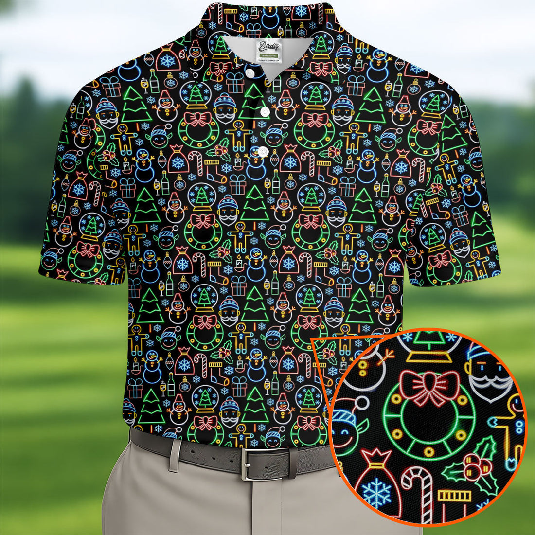 Neon Christmas Retro Style Men's Golf Polo Shirt Christmas Golf Shirt, Polo ShirtFor Men