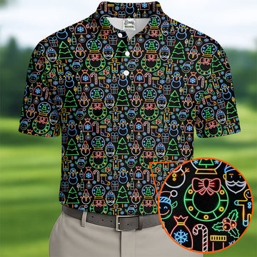 Neon Christmas Retro Style Men's Golf Polo Shirt Christmas Golf Shirt, Polo ShirtFor Men