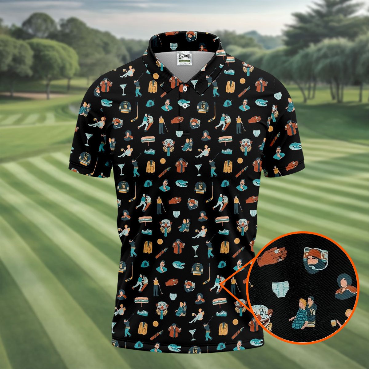 30th Anniversary Sport Movie Character Black Golf Shirt, Men's Funny Golf Shirts, Golf Shirts For Men