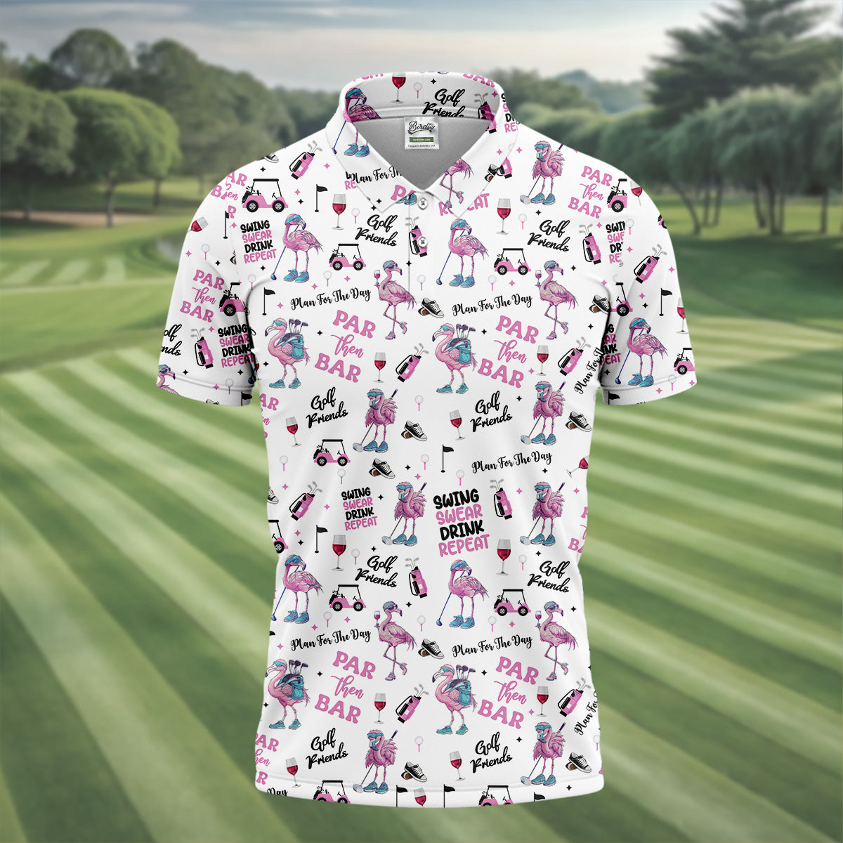 Par Then Bar Flamingo Funny Men Polo ShirtFunny Golf Polos For Men, Funny Golf Shirts