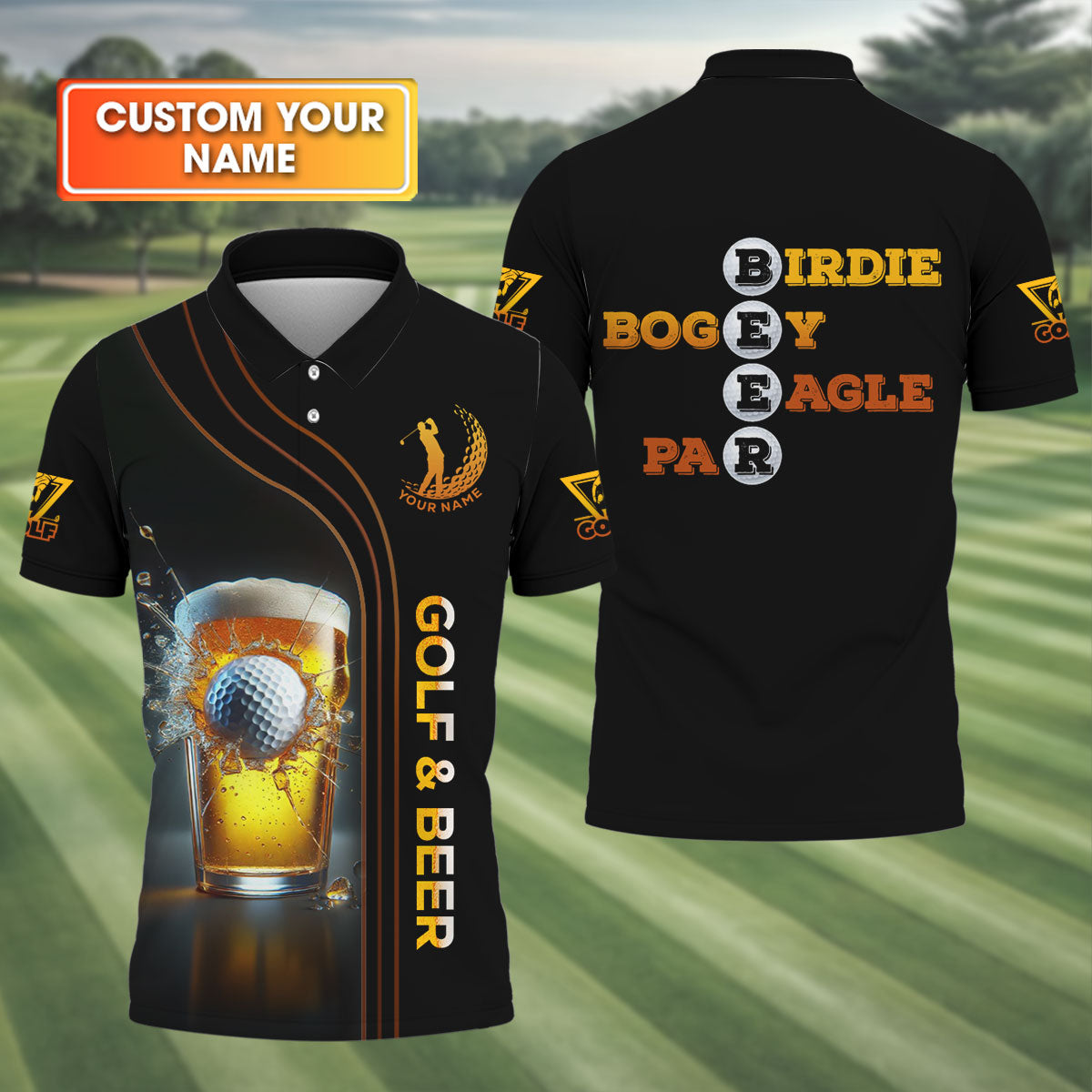 Golf And Beer Custom Funny Golf Polo ShirtMens Golf Gift, Gift For Golfers, Dad Golf Gift
