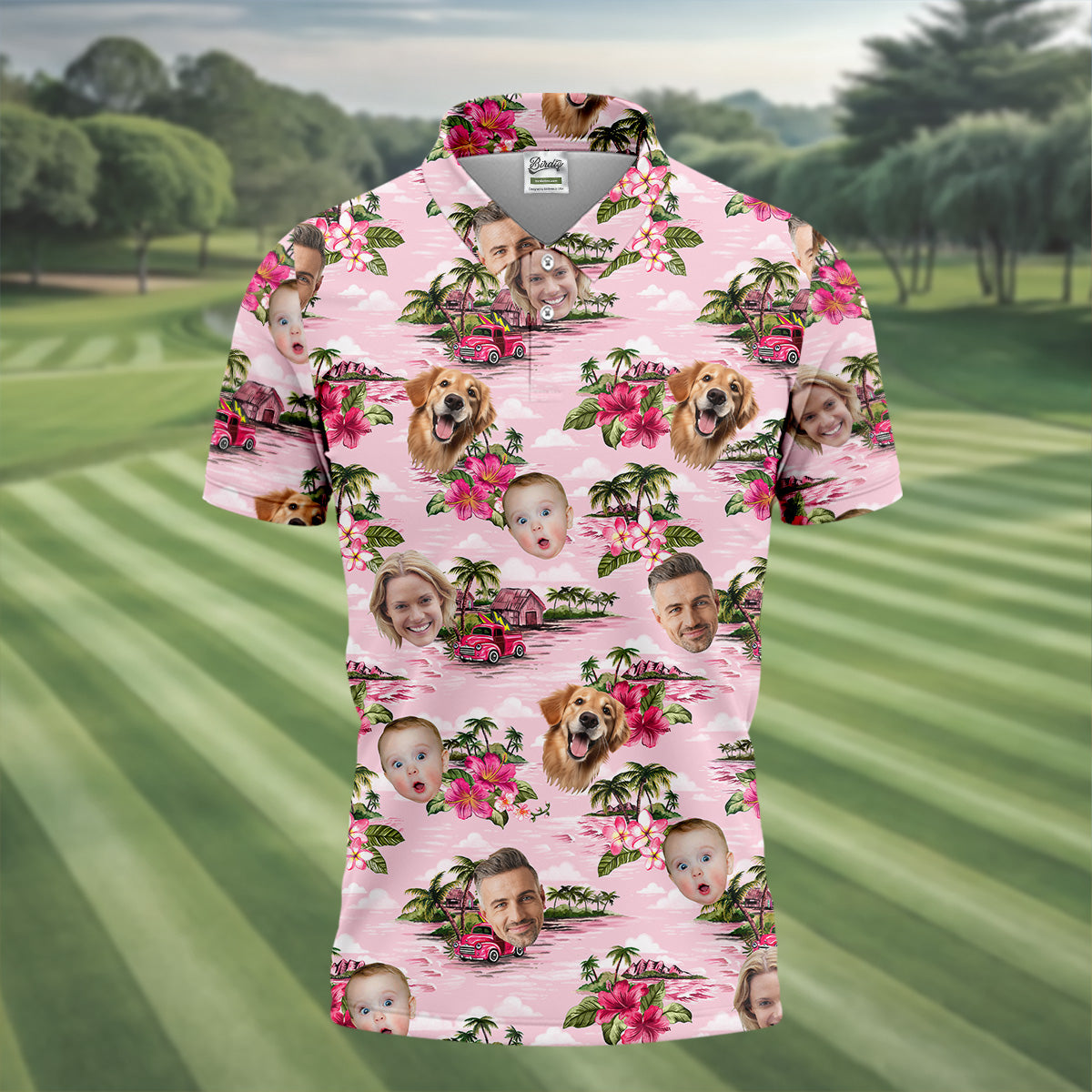 Mens Pink Hawaiian ShirtFlower Men Shirt, Custom Team Shirt, Men Polo Shirtest Gifts For Men Golfers
