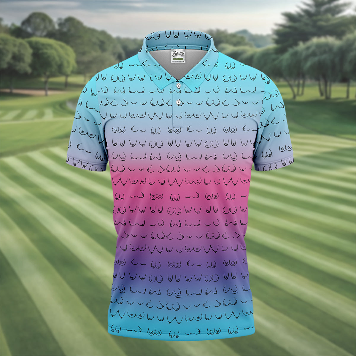 Blue Pink Ombre Mens Funny Golf Shirts , Fun Golf Shirts For Men, Men Golf Polo Shirtl Golf Gifts
