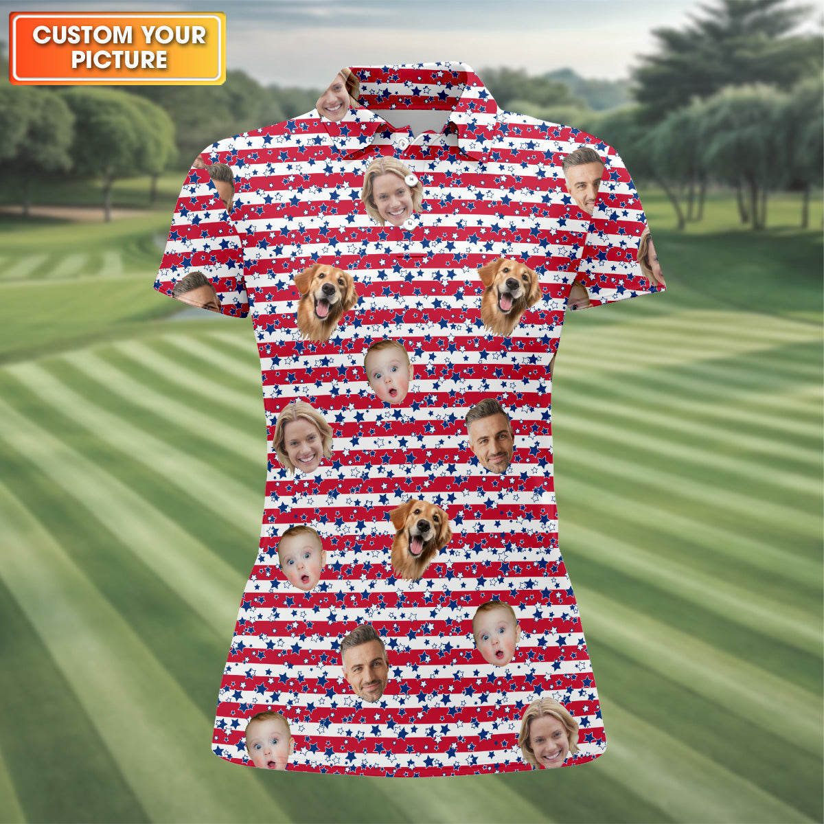 Custom Face Shirt, Personalized Dog Shirts, Golf Tops For Women, Family Portrait Golf Shirt, Patriotic Golf Polos, Long Sleeve Golf Shirts