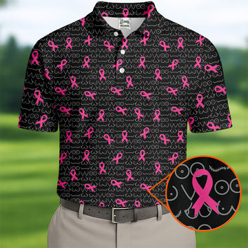 Black Golf Polo with Pink Ribbon, Men's Golf Polo ShirtBreast Cancer Awareness Shirt, Funny Golf Shirt