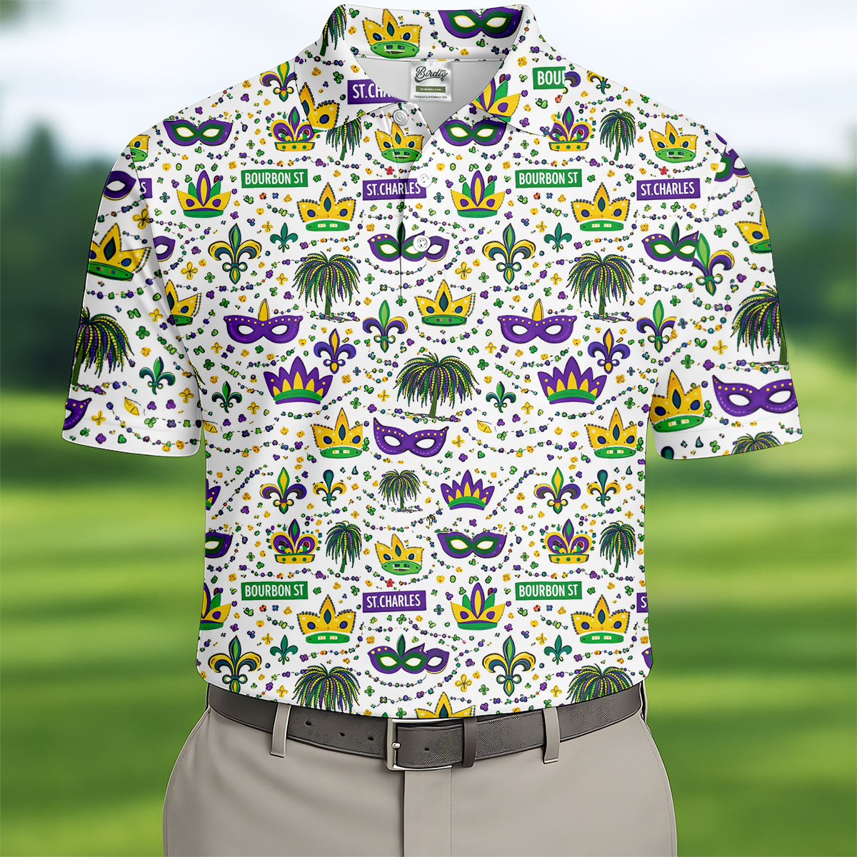 Crown Mask Fleur De Lis Mardi Gras Golf Shirt, Golf Tops For Men, Polo ShirtFor Men, Golf Shirts For Men