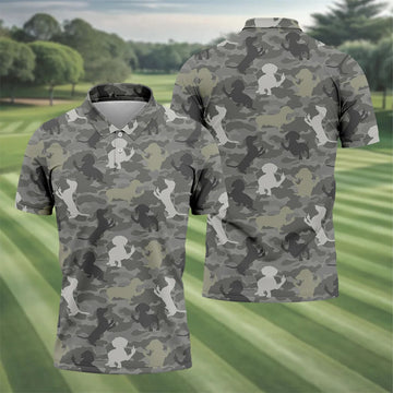 Grey Camo Poodle Dog Pattern Golf Shirt, Mens Polo Shirt, Golf Shirts For Men, Performance Golf Shirt