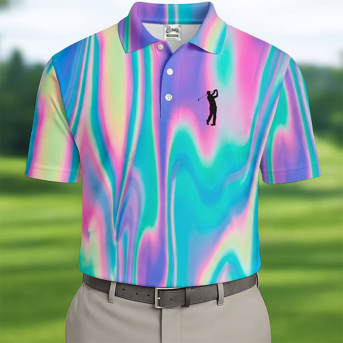 Shimmering Gradient Pattern Golf Shirts For Men, Polo ShirtFor Men, Golfing Apparel
