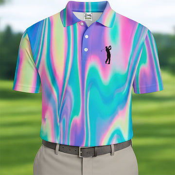 Shimmering Gradient Pattern Golf Shirts For Men, Polo ShirtFor Men, Golfing Apparel
