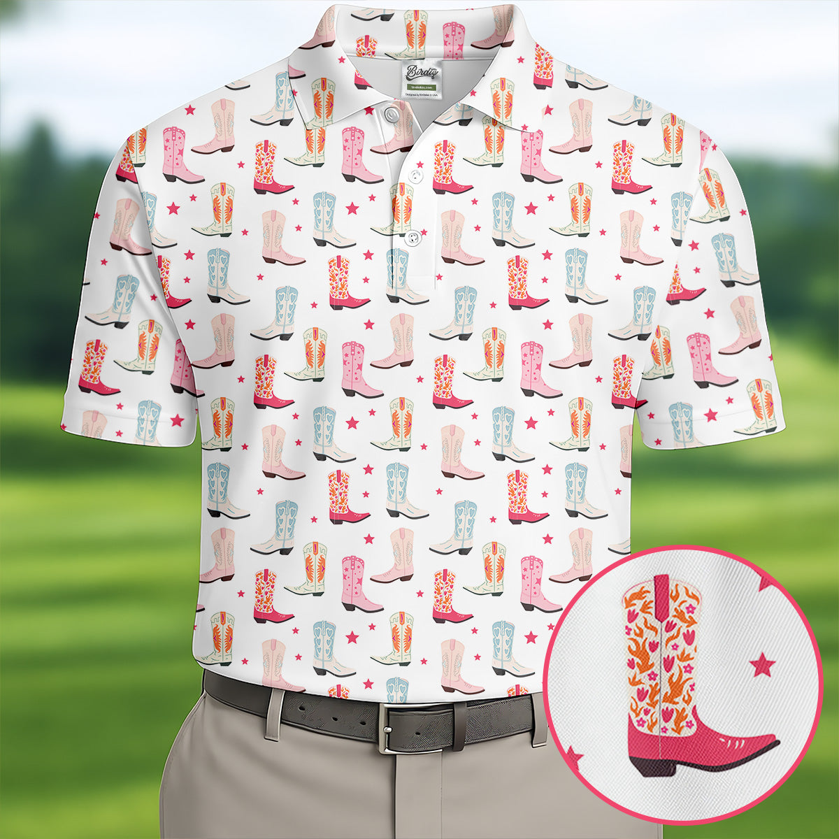 Western Boot Pattern Pastel Shades Retro Golf Shirt, Polo Shirtor Men, Golf Shirts For Men
