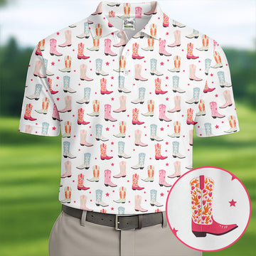Western Boot Pattern Pastel Shades Retro Golf Shirt, Polo Shirtor Men, Golf Shirts For Men