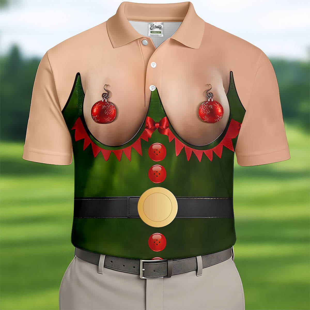 Funny Elf Costume Ornament Christmas Golf Shirt, Ugly Christmas Shirt, Christmas Golf Shirt