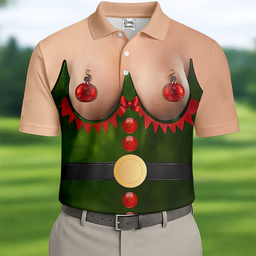 Funny Elf Costume Ornament Christmas Golf Shirt, Ugly Christmas Shirt, Christmas Golf Shirt