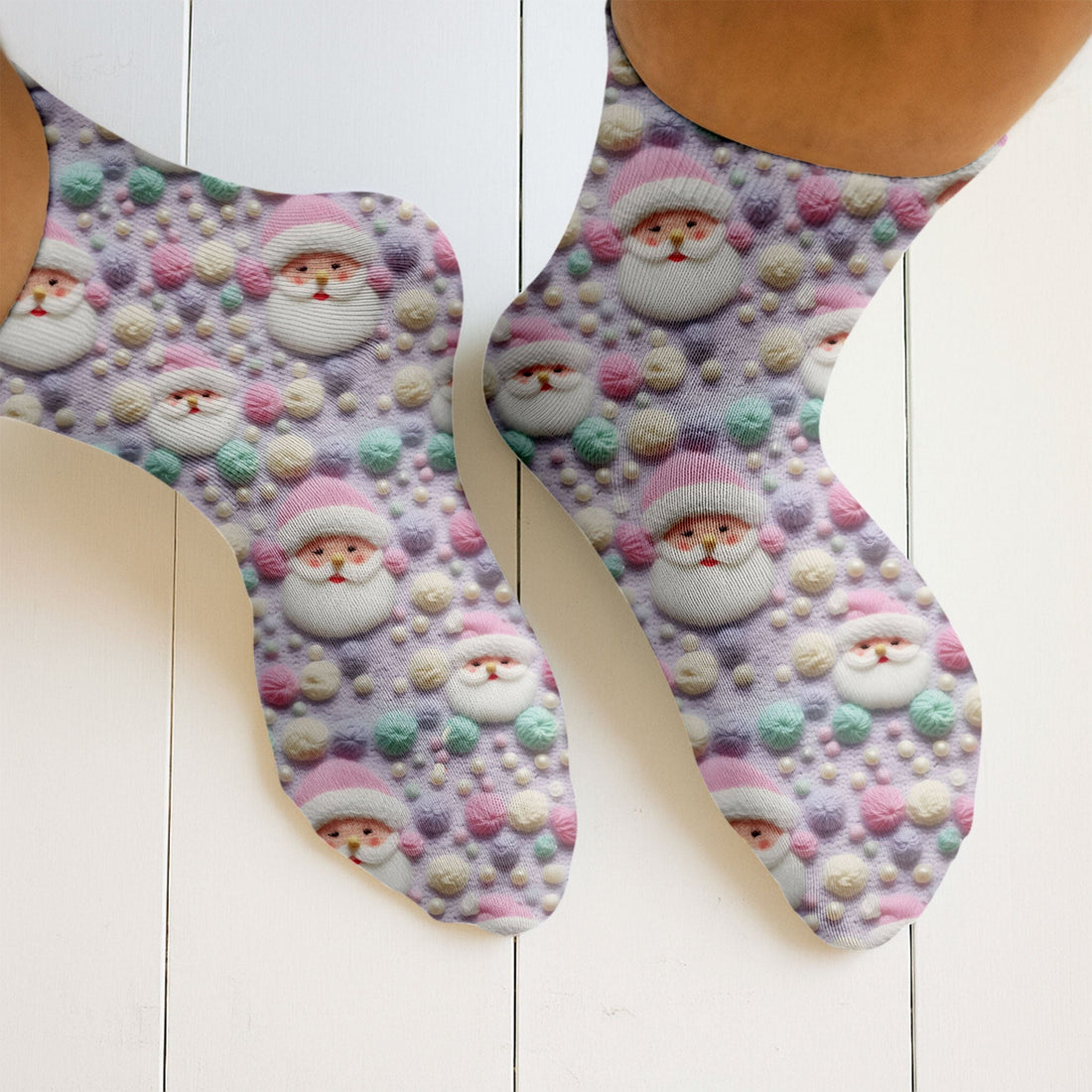 Knit Santa Pastel Pattern Golf Sock, Funny Golf Socks, Christmas Golf Gift, Golf Accessory