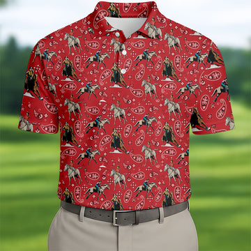 Red Cowboy Horse Paisley Pattern Golf Shirt, Mens Golf Polo, Golf Shirts For Men