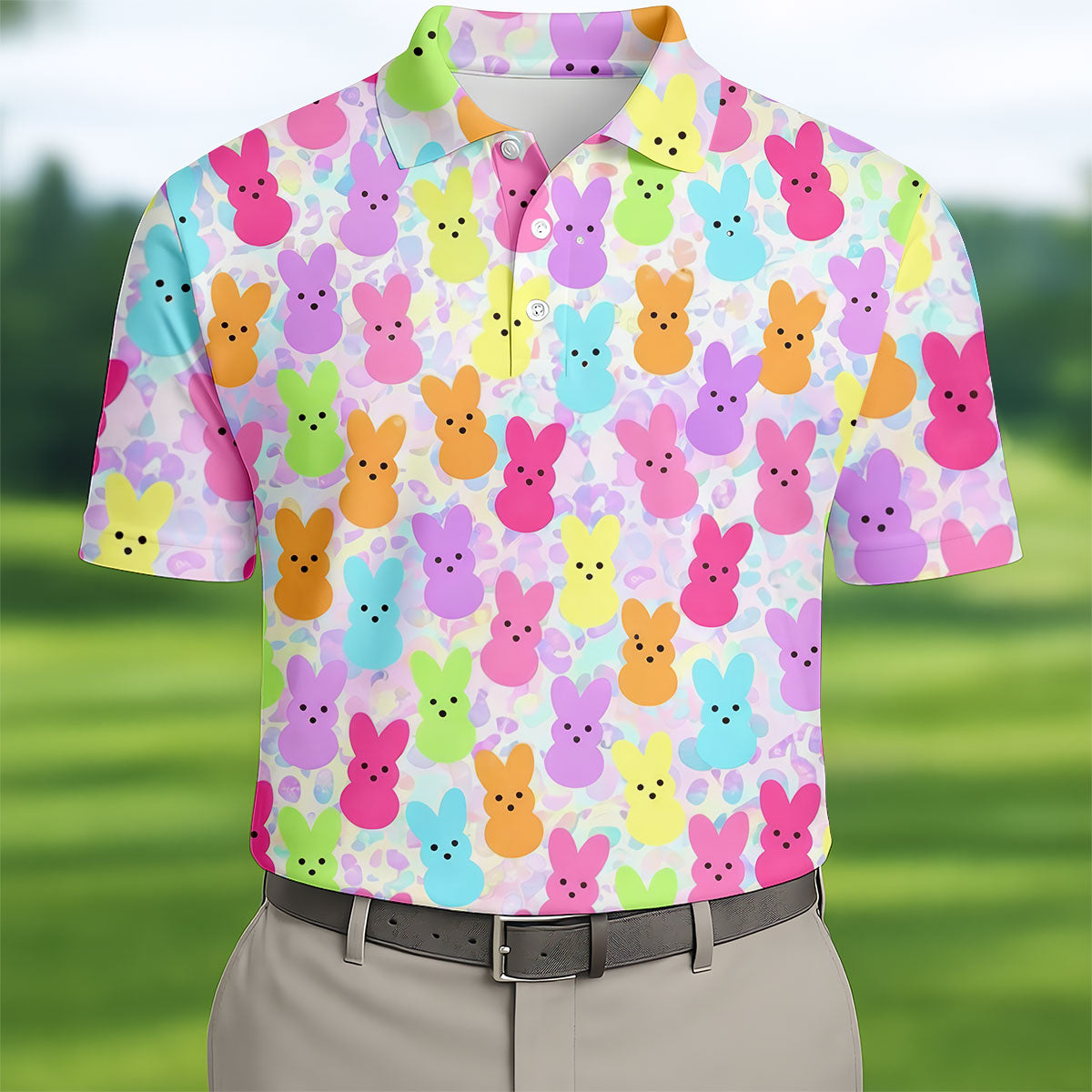 Pastel Easter Peeps Golf Shirts For Men, Cute Golf Outfit, Men's Funny Golf Shirts, Polo Shirt Men