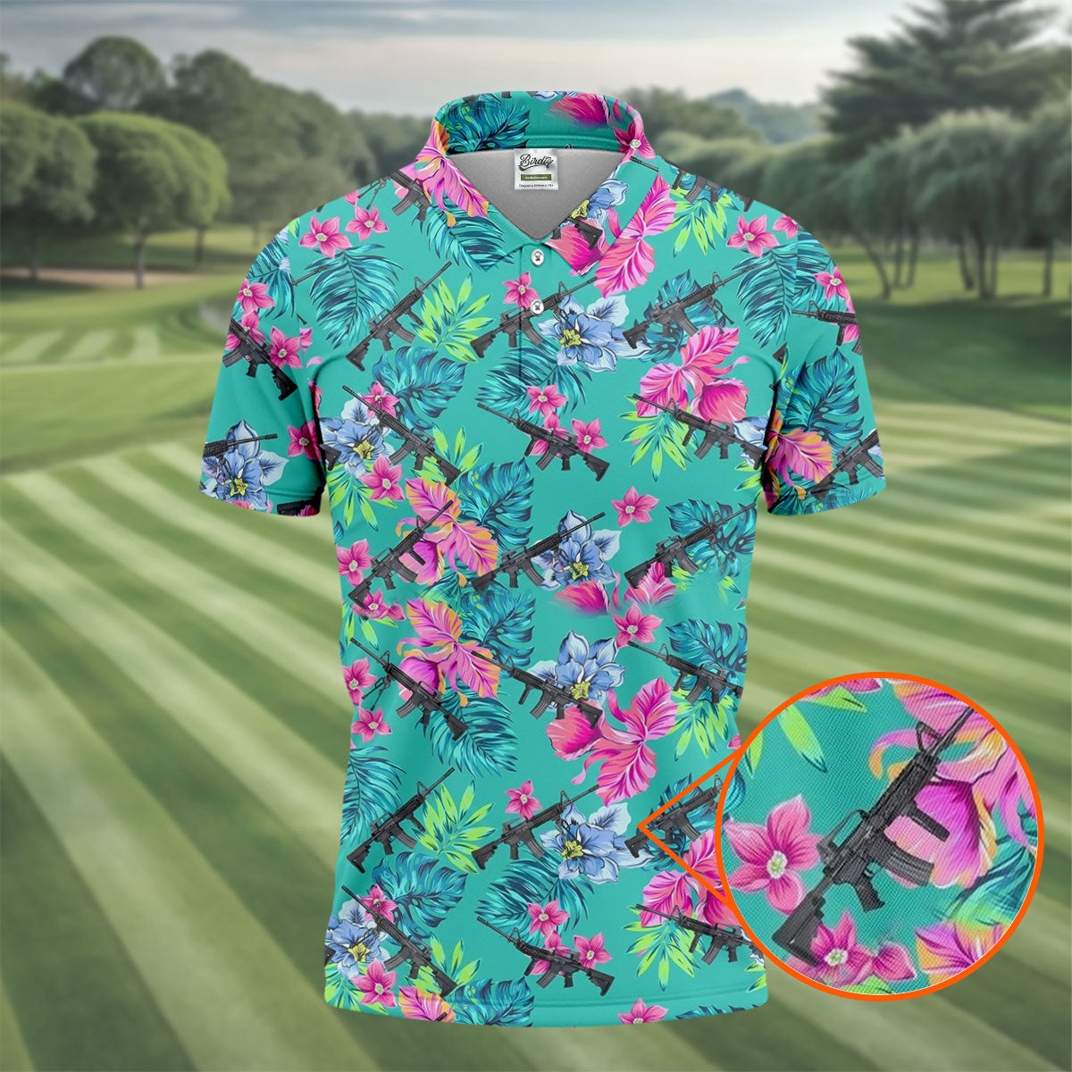 Hawaiian Floral With Army Theme Golf Shirts For Men, Polo ShirtFor Men, Golfing Apparel