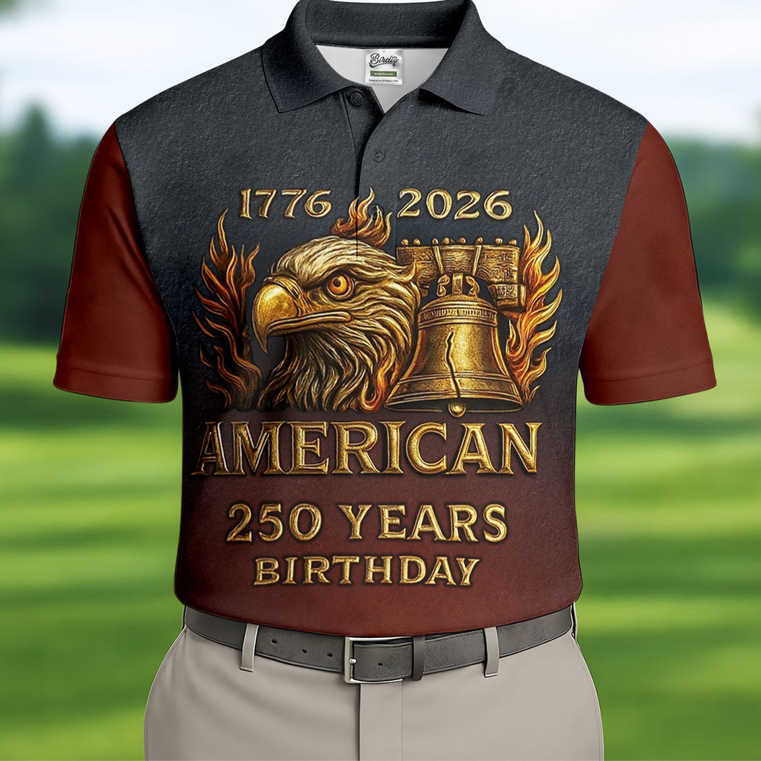 American 250 Years Birthday Navy And Maroon Golf Shirts For Men, 250th Anniversary Polo ShirtFor Men