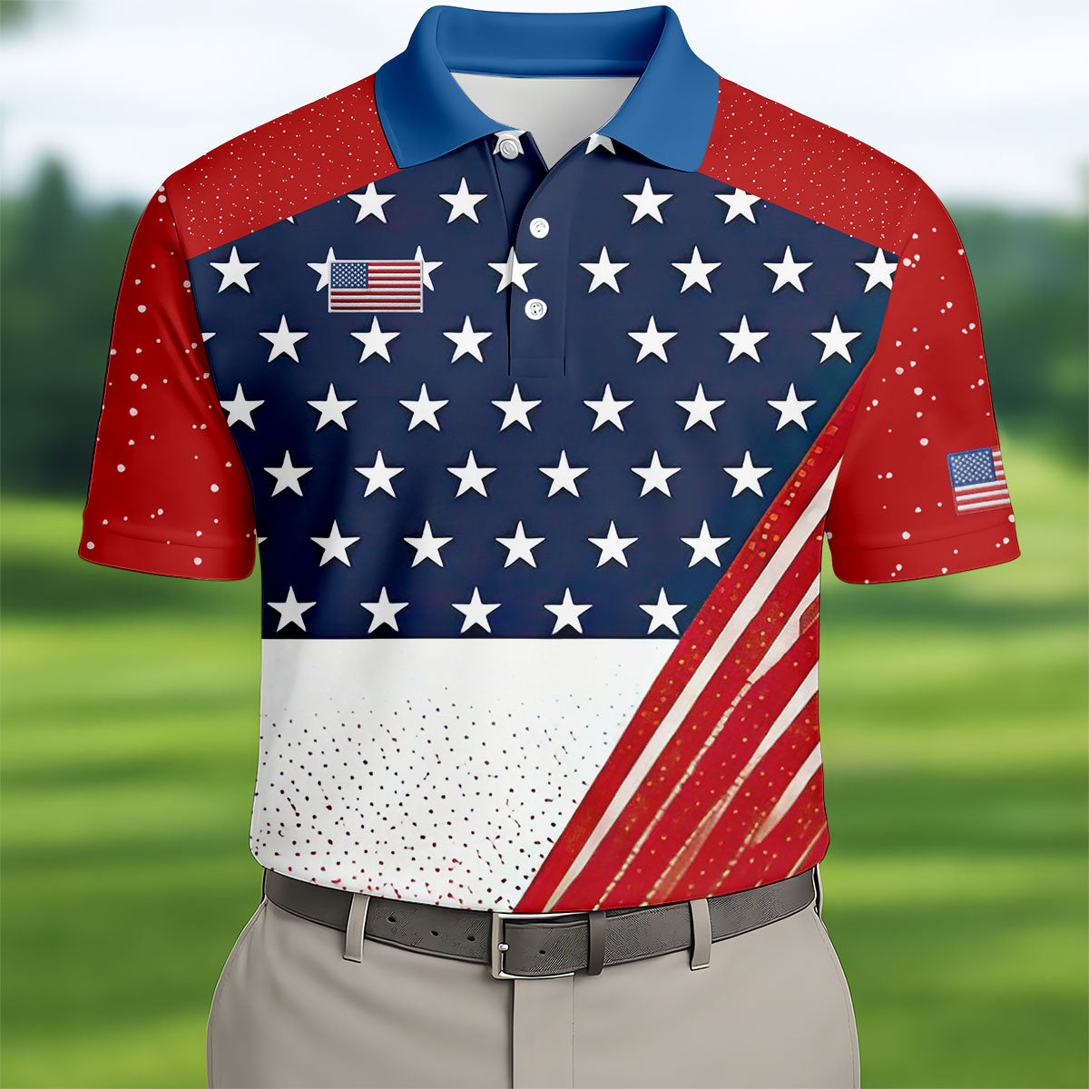 White Star Patriotic 4th Of July American Flag Golf Polo Shirtatriotic Golf Shirt, Golf Shirts For Men