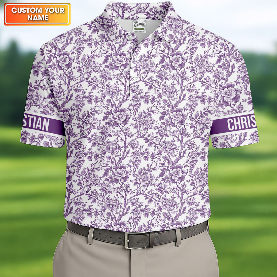 Toile De Jouy Purple Golf Shirt, Golf Tops For Men, Polo ShirtFor Men, Golf Gift For Men, Golf Shirts For Men