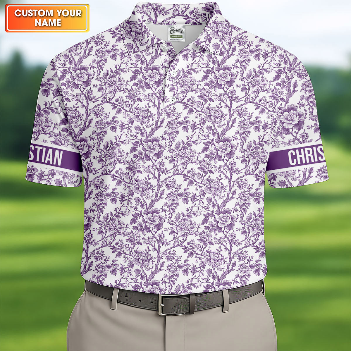 Toile De Jouy Purple Golf Shirt, Golf Tops For Men, Polo ShirtFor Men, Golf Gift For Men, Golf Shirts For Men