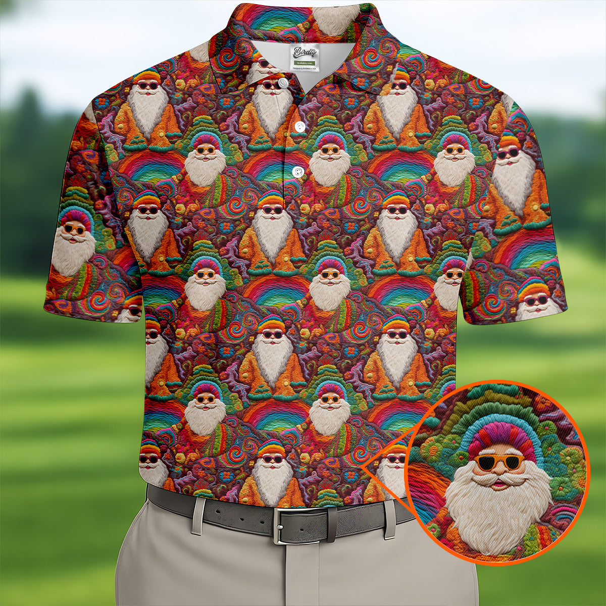 Groovy Hippie Santa Seamless Pattern Golf Shirts, Gifts For Golf Lovers, Christmas Golf Shirt, Golfing Apparel