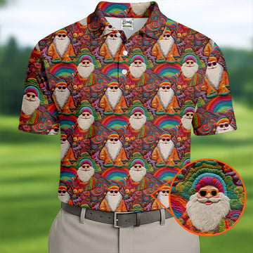 Groovy Hippie Santa Seamless Pattern Golf Shirts, Gifts For Golf Lovers, Christmas Golf Shirt, Golfing Apparel