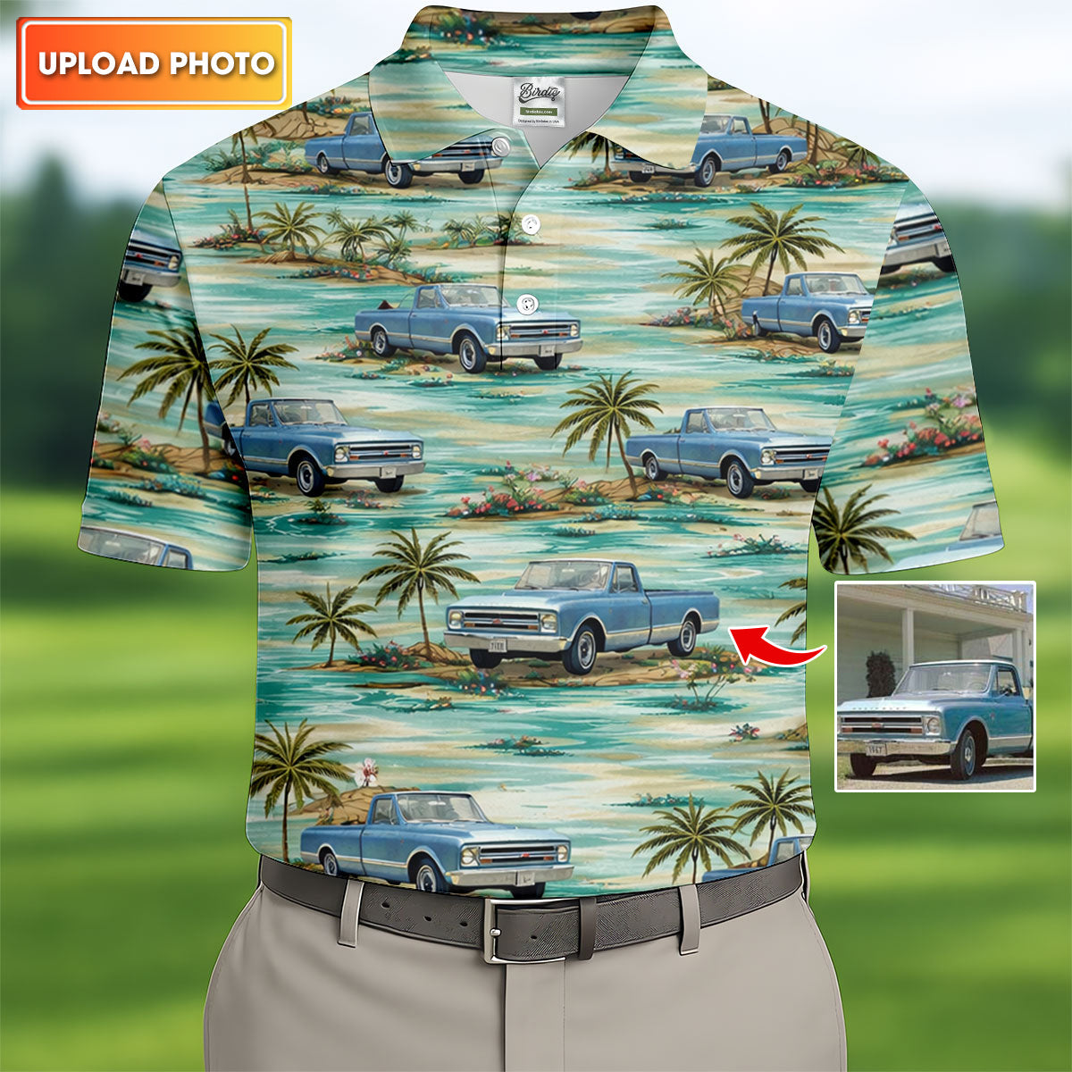 Personalized Truck Golf Shirt, Custom Vehicle Tropical Pattern, Golf Shirt For Men