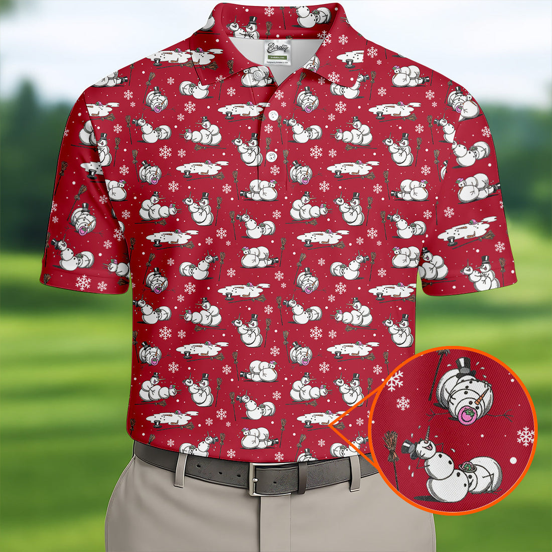 Funny Snowman Naughty Couple Red Golf Shirt, Christmas Golf Shirt, Golf Gift For Him, Polo ShirtFor Men