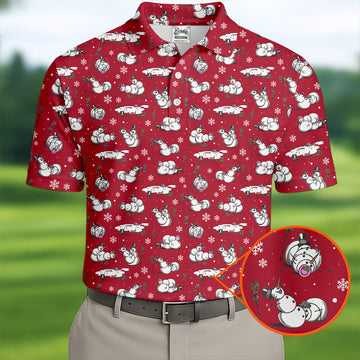 Funny Snowman Naughty Couple Red Golf Shirt, Christmas Golf Shirt, Golf Gift For Him, Polo ShirtFor Men