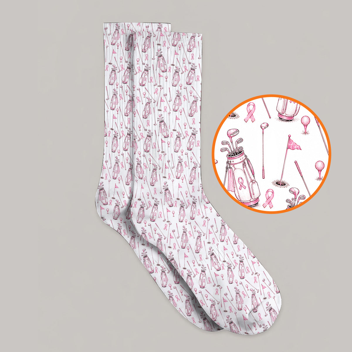 Breast Cancer Pattern Golf Sock, Pink Ribbon Golf Socks for Golf Lovers, Support Breast Cancer Awareness Gift