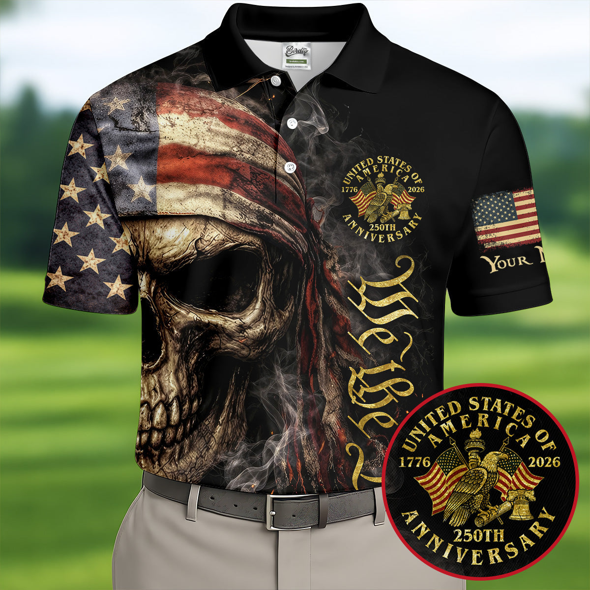 USA 250th Anniversary We The People Patriotic Skull Golf Shirt, 4th Of July Golf Shirts For Men