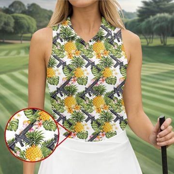 Tropical Pineapple Rifle Golf Shirt, Hawaiian Tactical Print, Women’s Golf Polo
