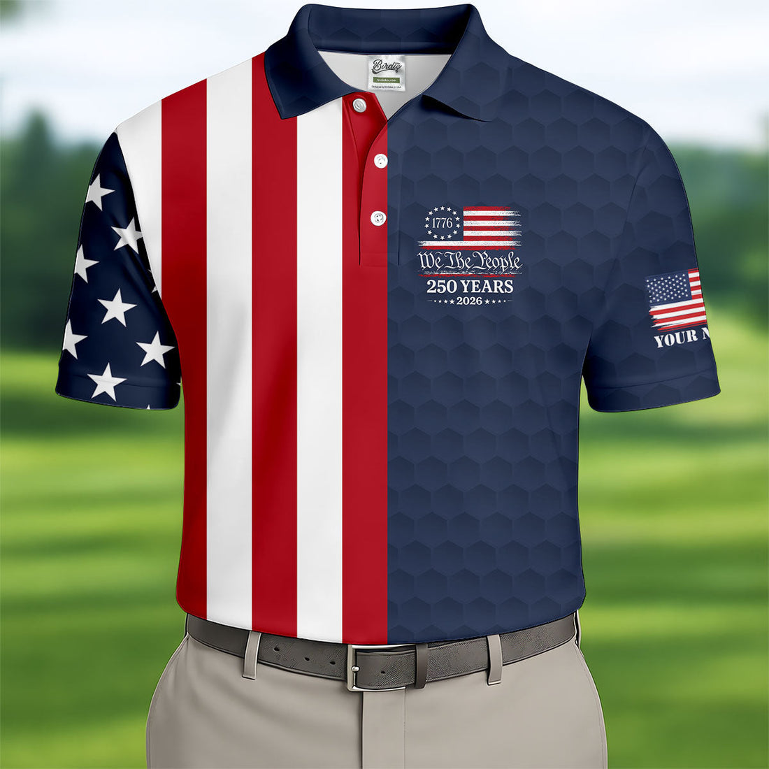 We The People Golf Ball Pattern 250 Years Patriotic 4th Of July US Flag Golf Shirts For Men