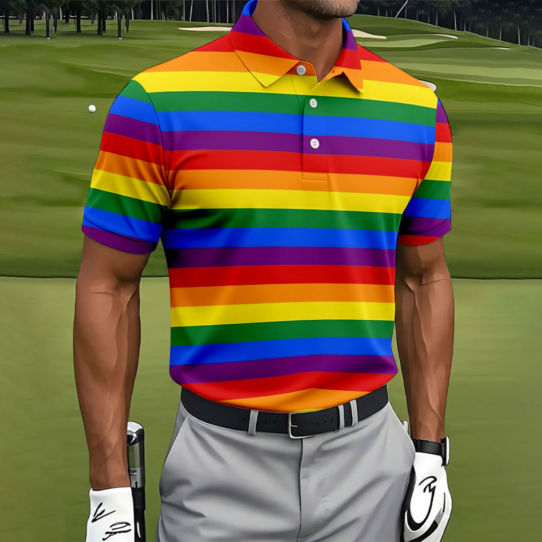 LGBT Rainbow Flag Golf Tops For Men, Gay Pride Month Celebrate Golf Shirts For Men