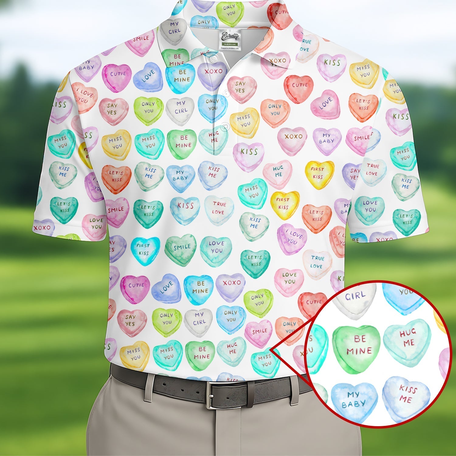 Sweet Words Watercolor Heart Golf Tops For Men, Valentines Golf Gift, Polo ShirtFor Men