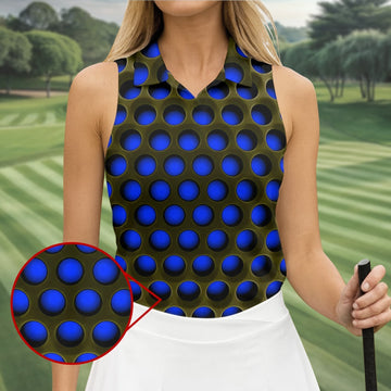 3D Effect Circular Pattern Navy Golf Shirt, Cool Golf Outfit, Women Golf Top, Ladies Golf Shirts