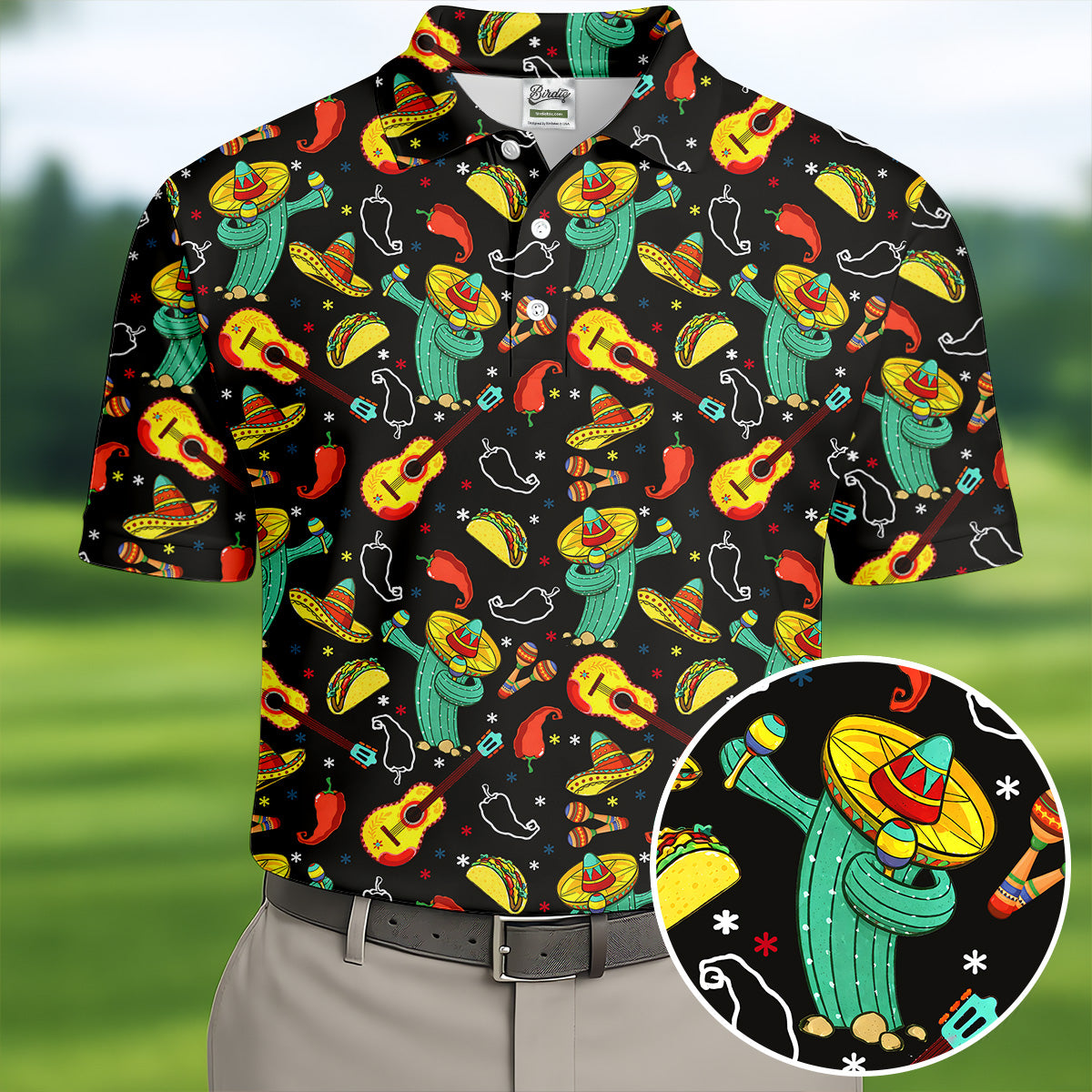 Funny Cactus Mexican Culture Traditions Golf Tops For Men, Cinco De Mayo Celebration Golf Shirts For Men