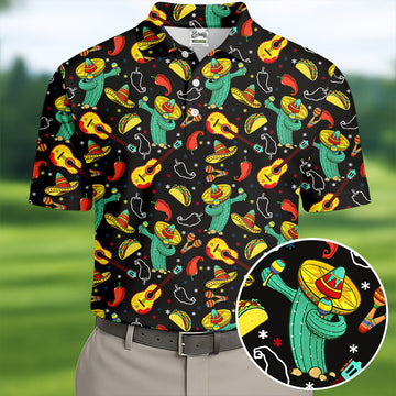 Funny Cactus Mexican Culture Traditions Golf Tops For Men, Cinco De Mayo Celebration Golf Shirts For Men