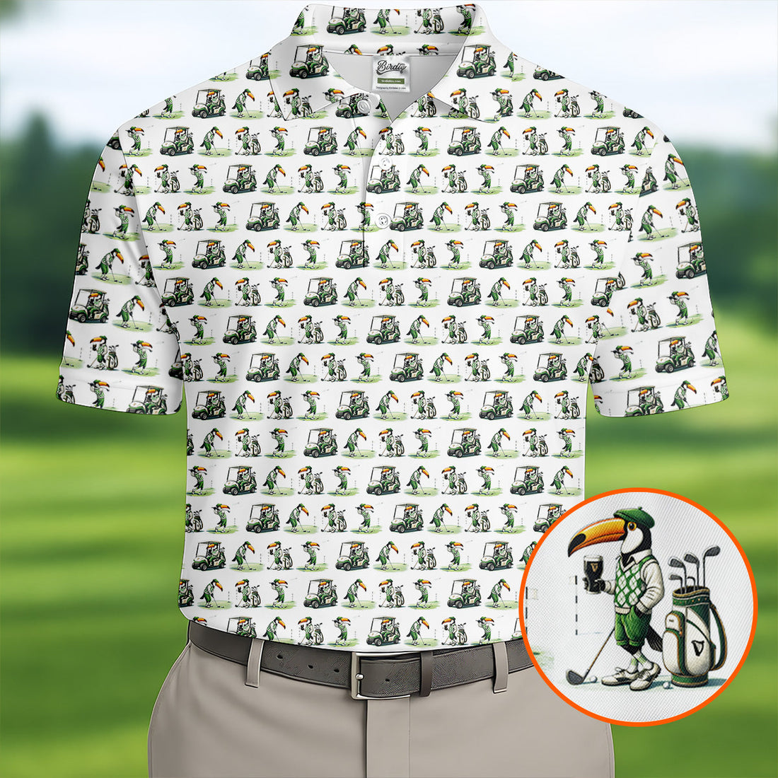 Funny Toucan Golf Pose White And Green Golf Tops For Men, Polo ShirtFor Men, Golf Shirts For Men