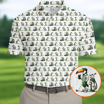 Funny Toucan Golf Pose White And Green Golf Tops For Men, Polo ShirtFor Men, Golf Shirts For Men